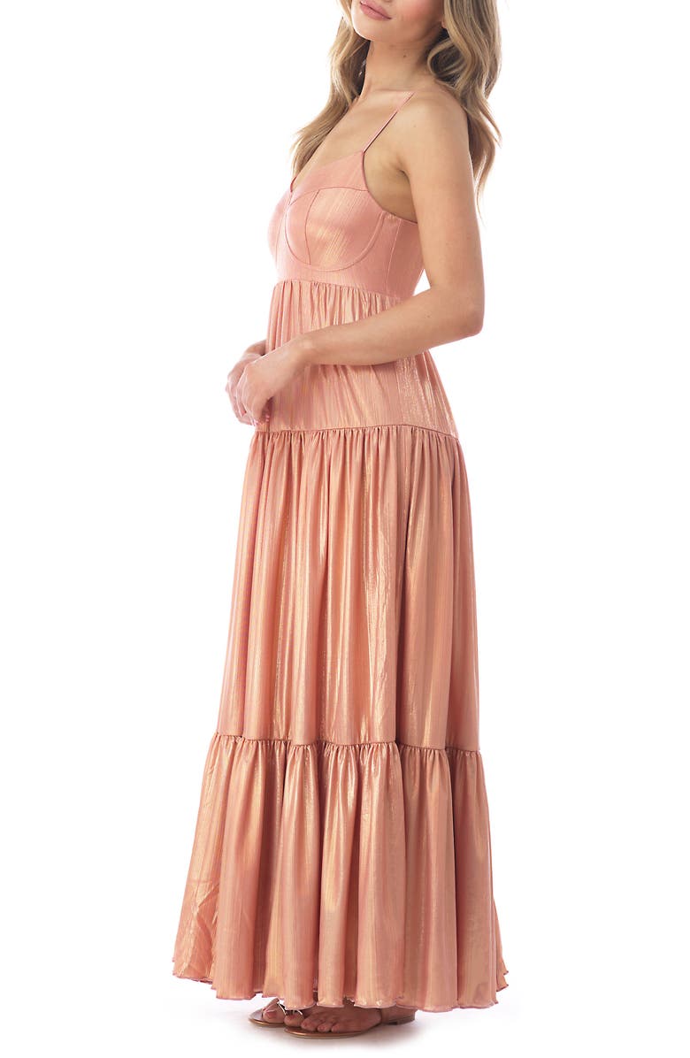 Sky Metallic Tiered Maxi Dress, Alternate, color, Peach