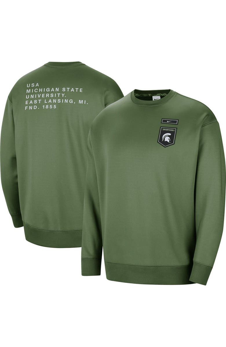 Nike Women's Nike Olive Michigan State Spartans Military Collection All-Time Performance Crew Pullover Sweatshirt, Main, color, 