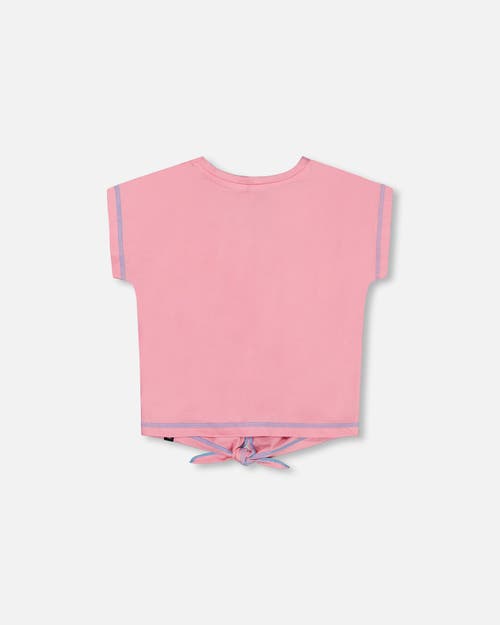 DEUX PAR DEUX DEUX PAR DEUX LITTLE GIRL'S ORGANIC COTTON TEE WITH PRINT AND KNOT CANDY PINK