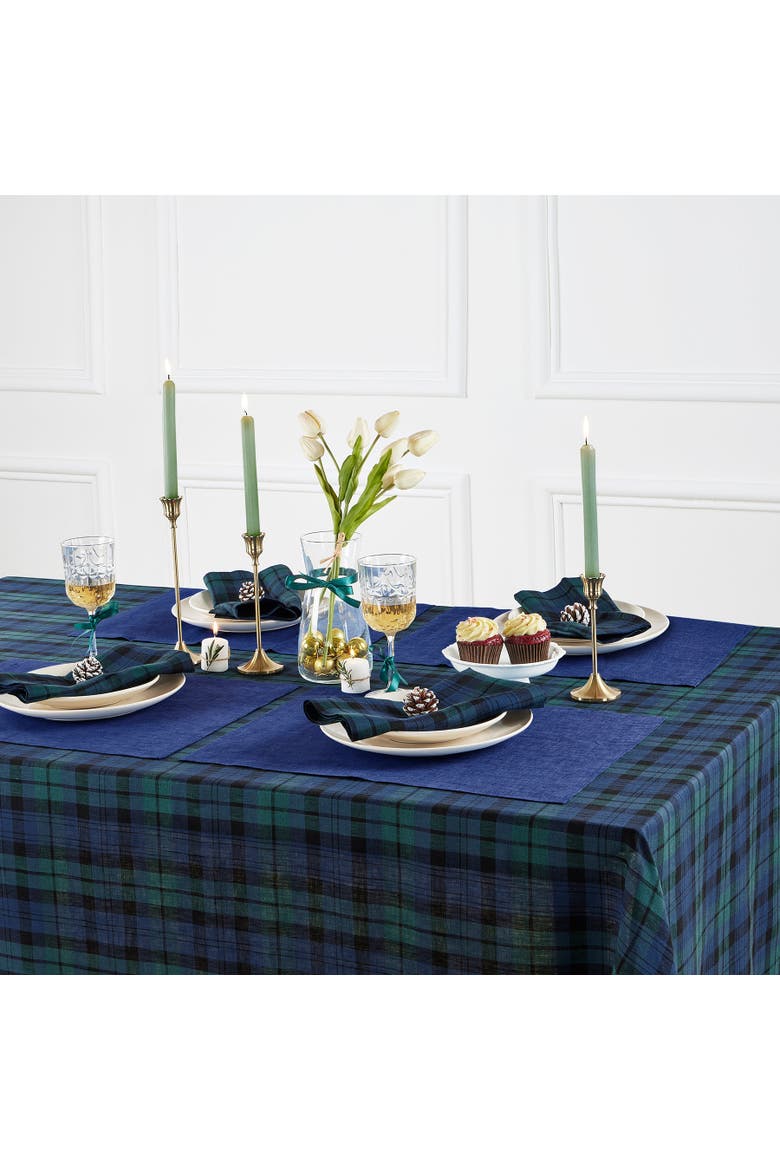 Linen Tablecloth - Blackwatch Plaid, Alternate, color, Blue and Green