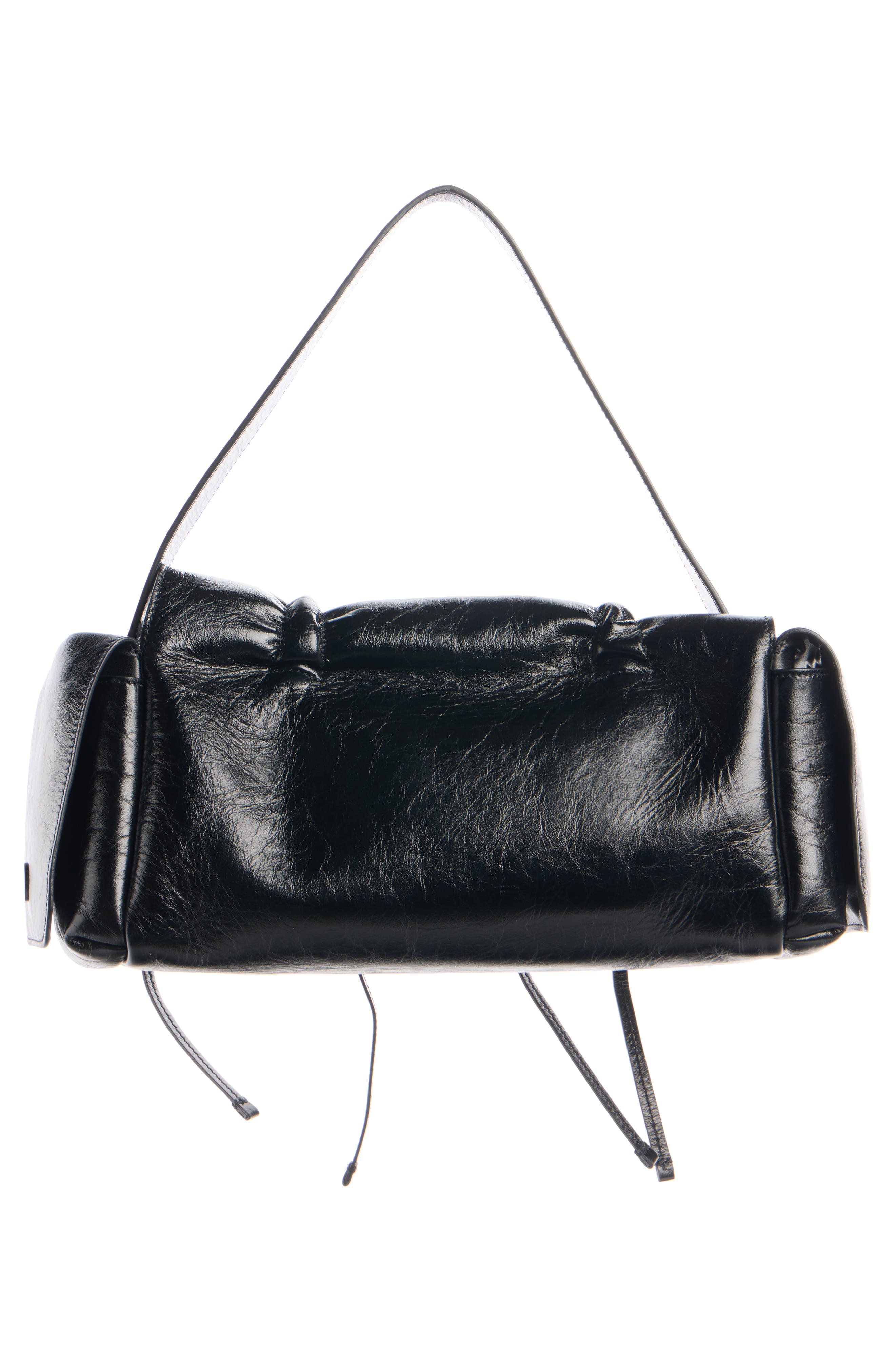 Acne Studios Multipocket Luxe Crinkle Leather Top Handle Bag, Alternate, color, Black