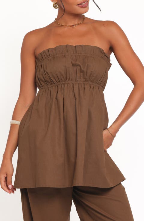 Ember Strapless Cotton & Linen Tunic Top