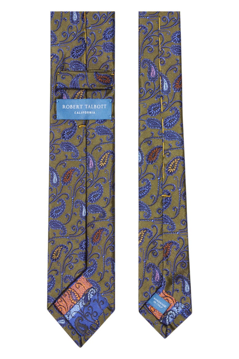 Newman 7 Fold Pine Paisley Necktie, Alternate, color, Olive