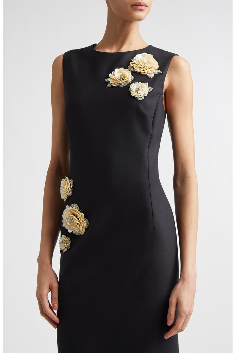 Brooch Embroidered Sleeveless Cocktail Dress, Alternate, color, BLACK