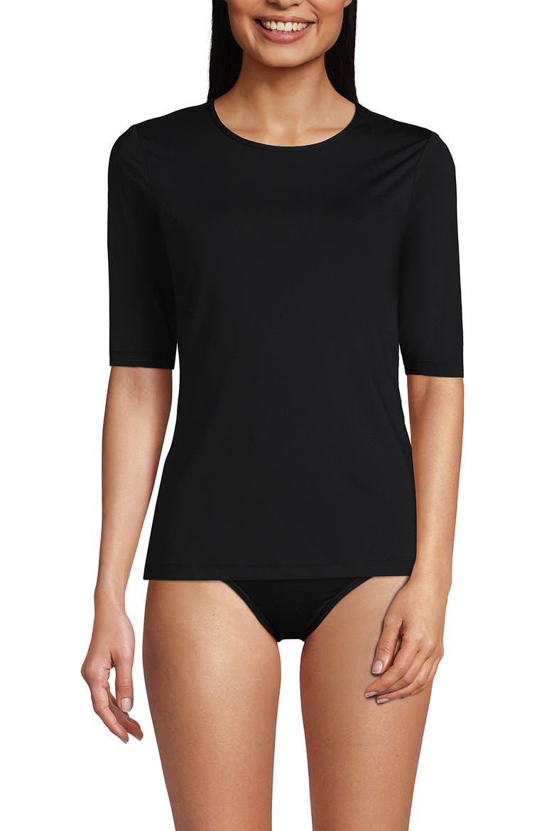 SunShade UPF 50 Elbow Sleeve Rash Guard Swim Tee, Alternate, color, Black