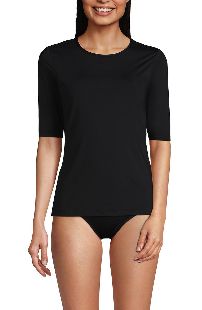 Lands' End Elbow Sleeve Relaxed UPF 50 Rash Guard, Alternate, color, Black