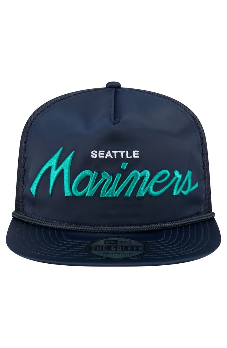 New Era Men's New Era Navy Seattle Mariners Retro Satin Script Golfer Adjustable Hat, Alternate, color, 