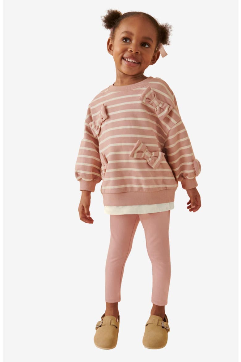 Kids' Stripe Bow Accent Cotton Sweatshirt & Leggings Set, Alternate, color, PINK