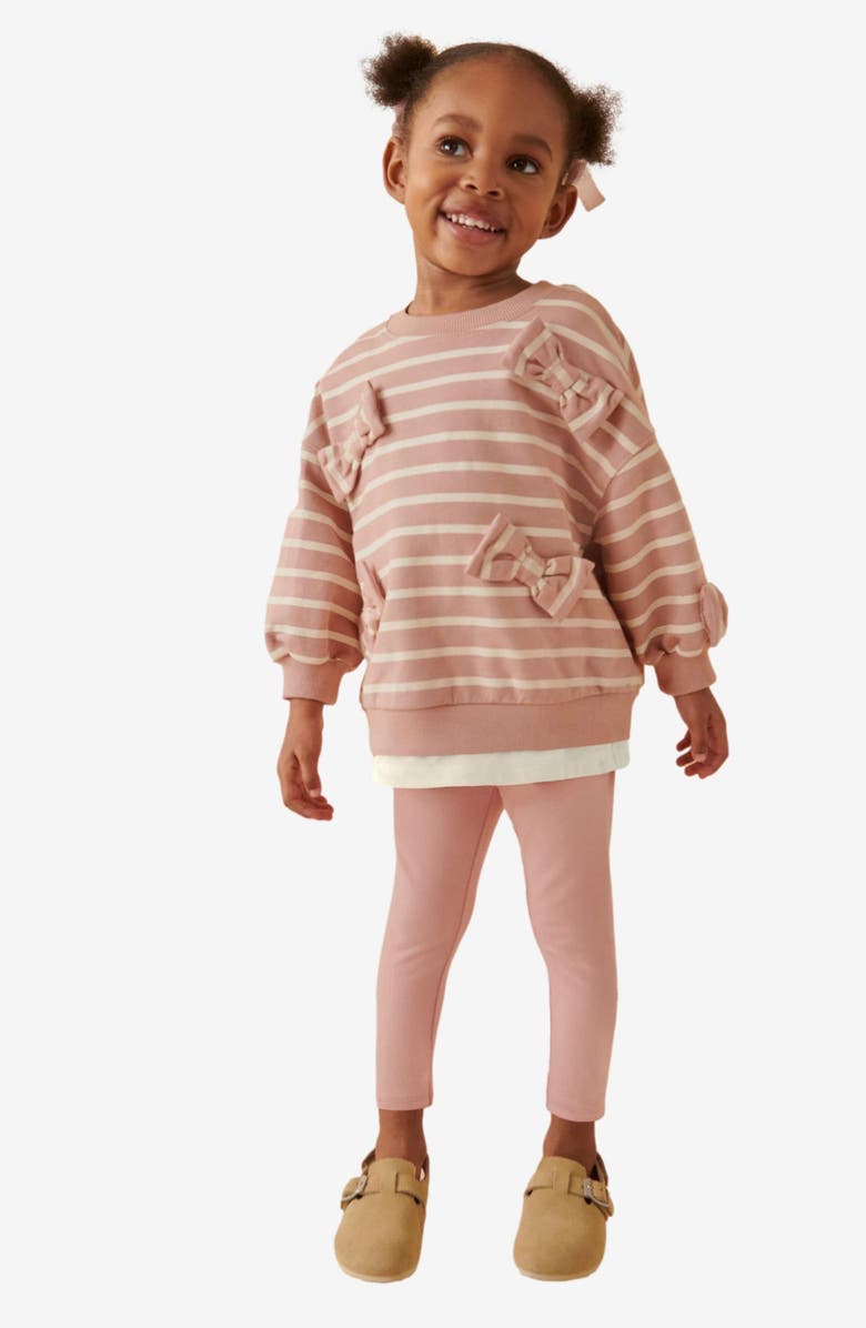 NEXT Kids' Stripe Bow Accent Cotton Sweatshirt & Leggings Set, Alternate, color, 