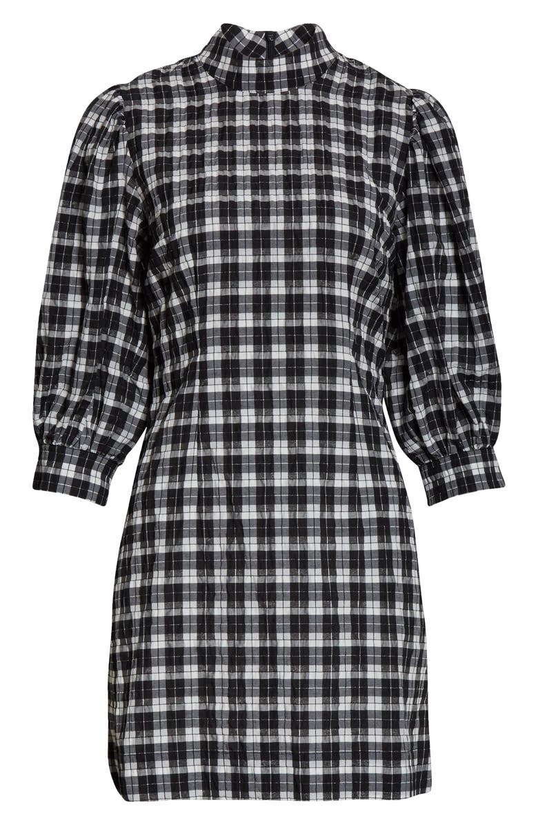 Ganni Check Seersucker Balloon Sleeve Minidress, Alternate, color,