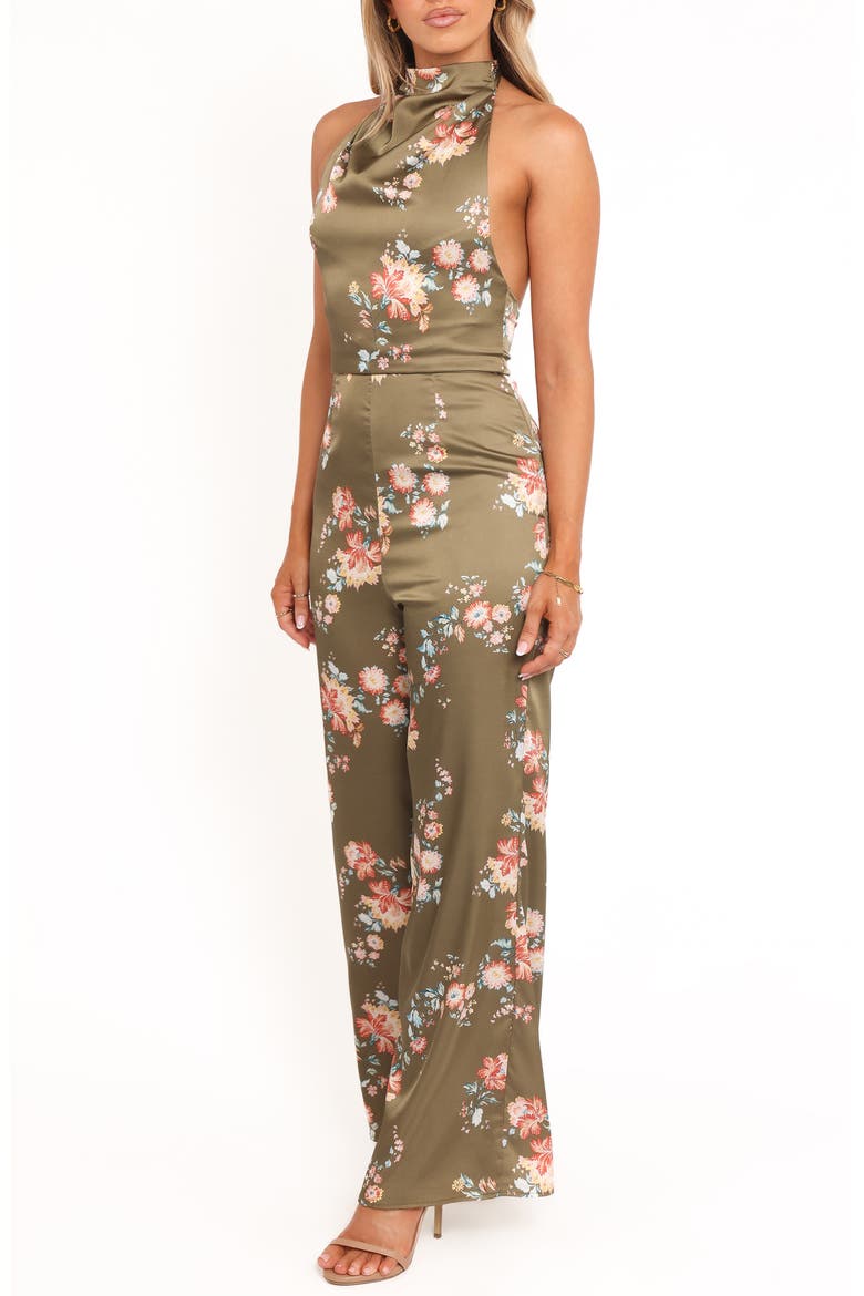 Holly Floral Print Halter Jumpsuit, Alternate, color, OLIVE FLORAL
