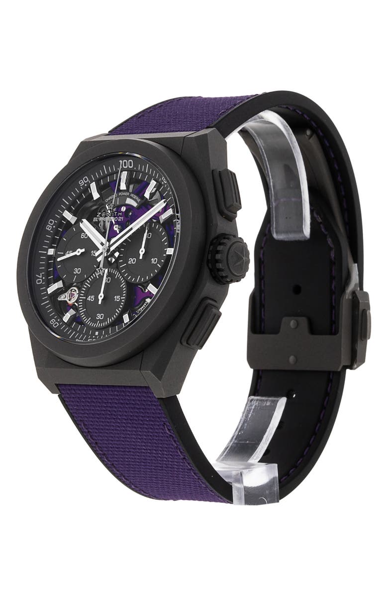 Watchfinder & Co. Zenith Preowned 2020 Defy El Primero 97.9001.9004/80.R922 Rubber Strap Chronograph Watch, 44mm, Alternate, color, Black