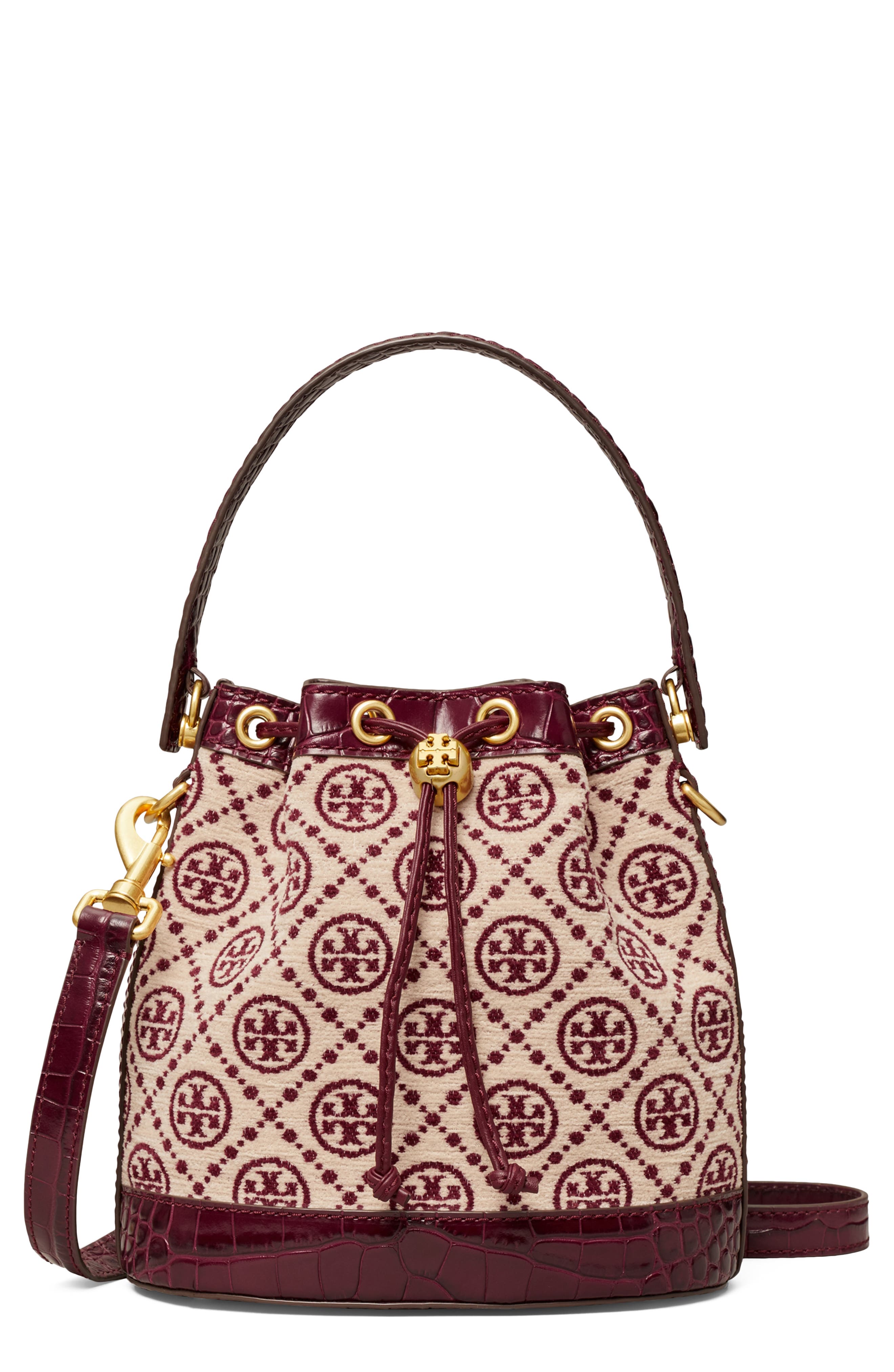 Tory Burch T Monogram Chenille Bucket Bag, Main, color, 