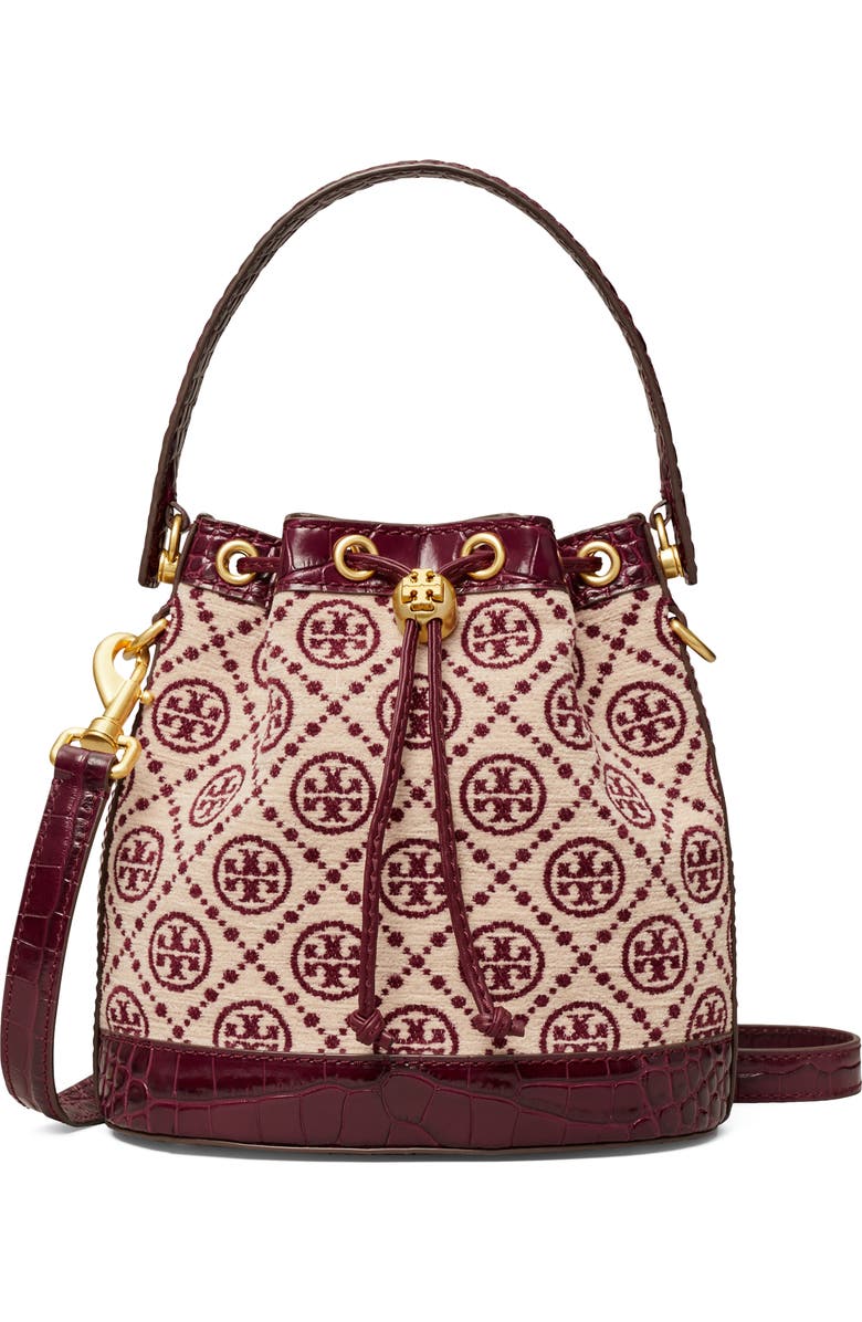 Tory Burch T Monogram Chenille Bucket Bag, Main, color,