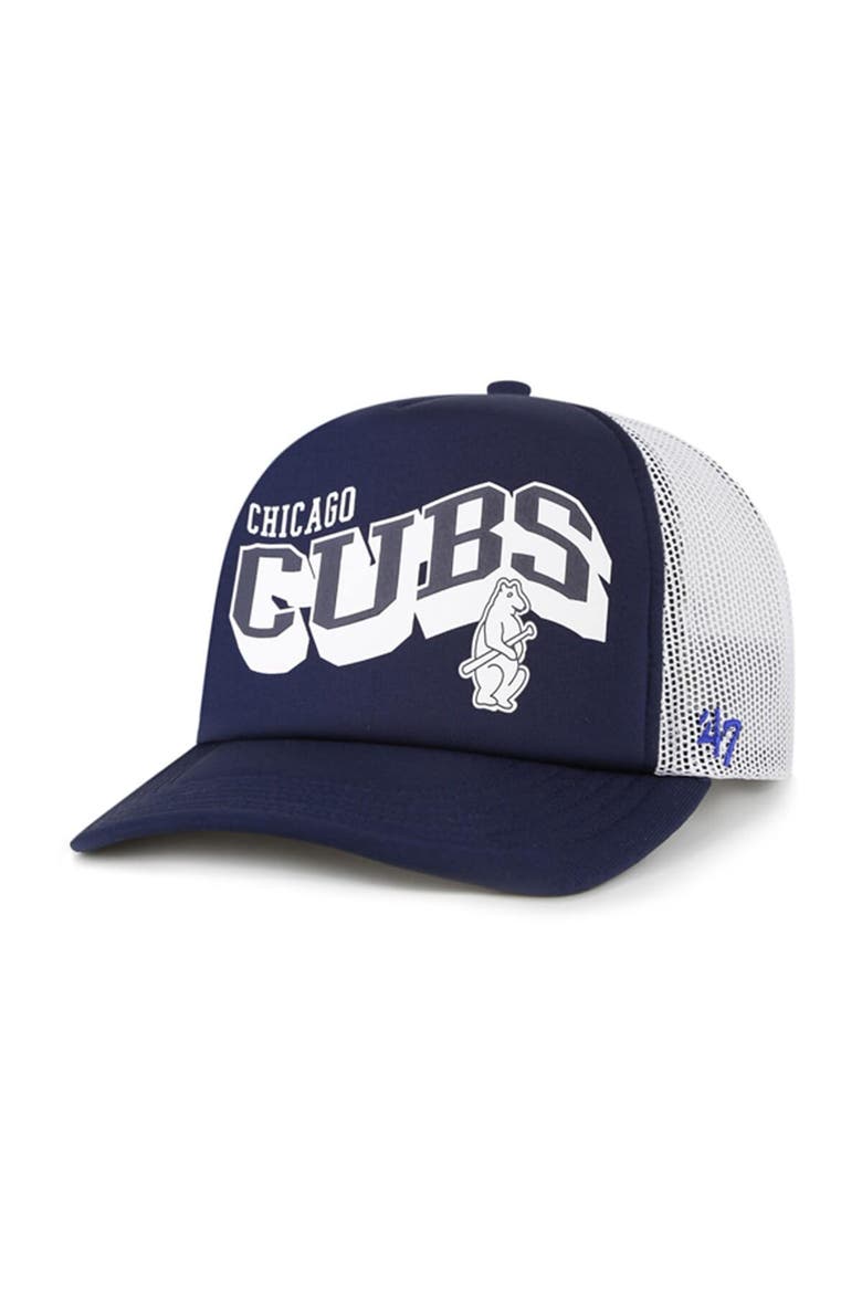 Men's '47 Navy Chicago Cubs Meander Foam Trucker Snapback Hat, Main, color, Navy