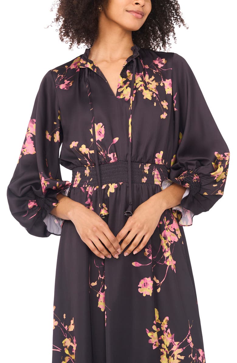 Vince Camuto Floral Print Smocked Maxi Dress, Alternate, color, Rich Black