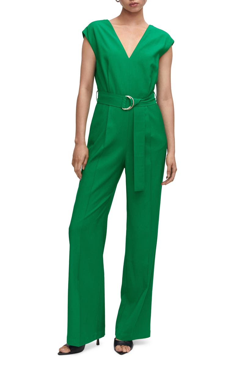MANGO V-Neck Belted Jumpsuit, Main, color, 