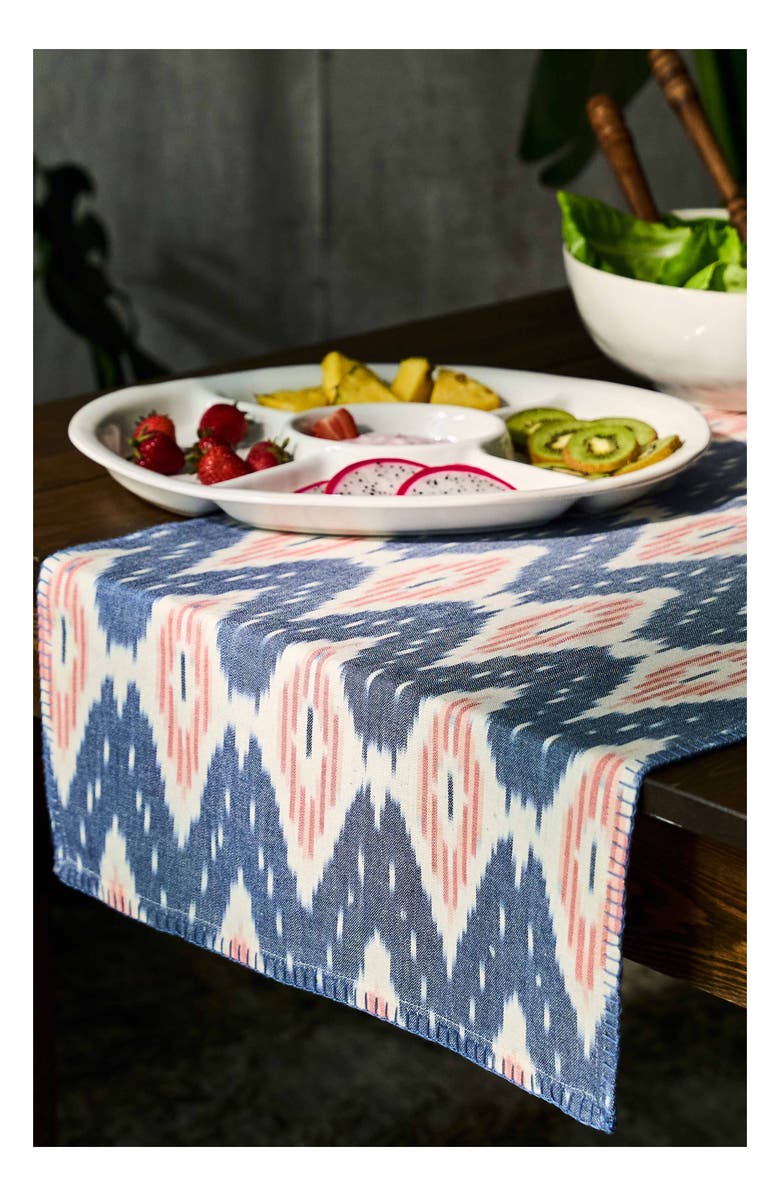 Juliska Ikat Cotton Table Runner, Alternate, color, Blue Multi