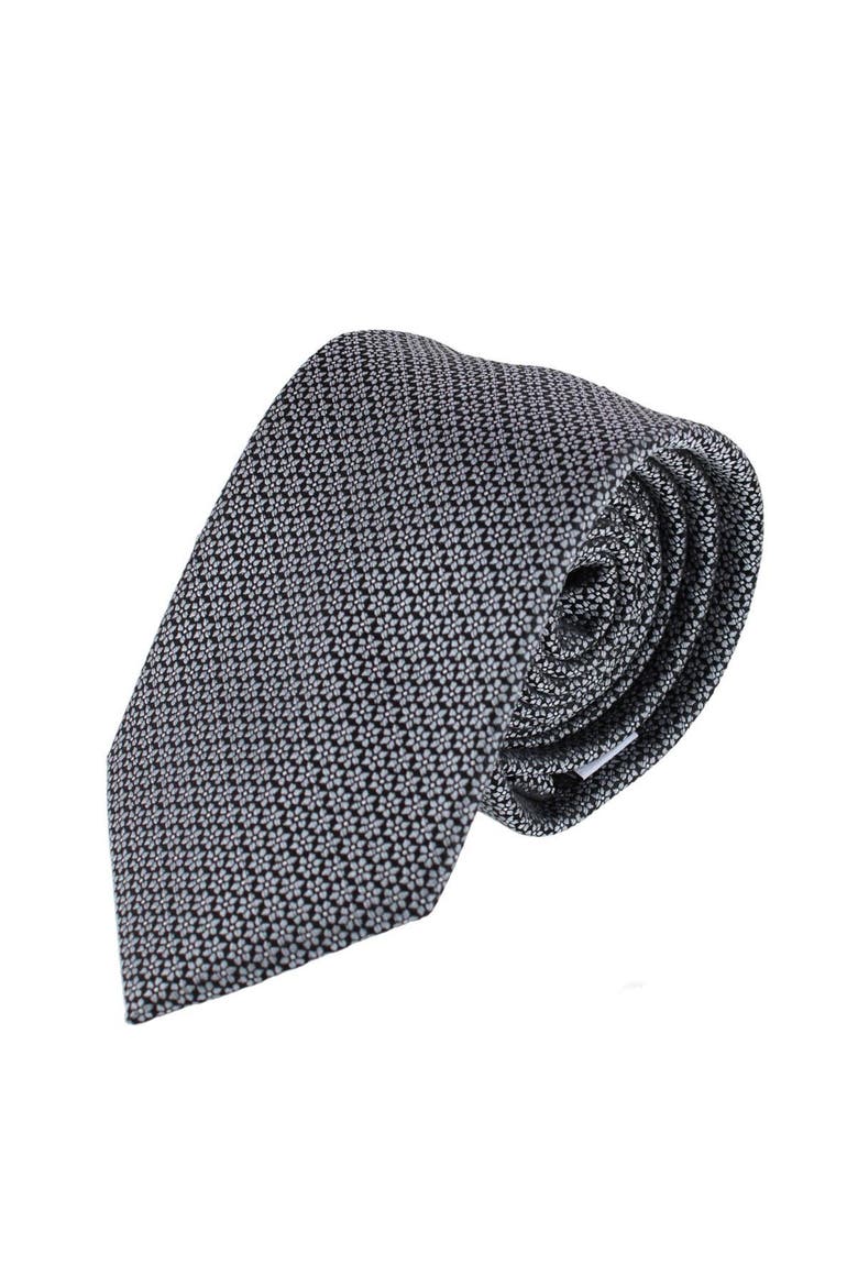 Micro Flowers Necktie, Main, color, Black