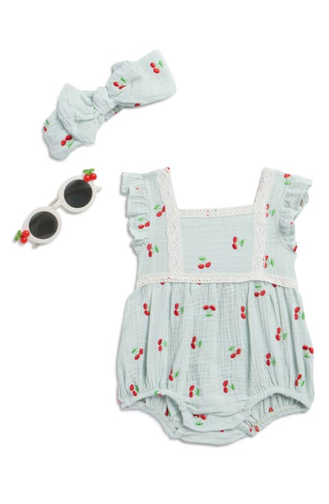 3-Piece Embroidered Gauze Romper, Bow & Sunnies Set (Baby)