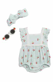 Rachel Zoe 3-Piece Embroidered Gauze Romper, Bow & Sunnies Set