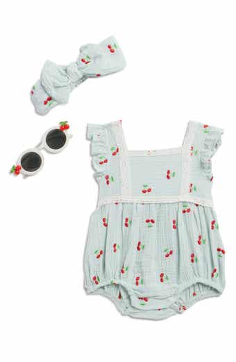 Rachel Zoe 3-Piece Embroidered Gauze Romper, Bow & Sunnies Set