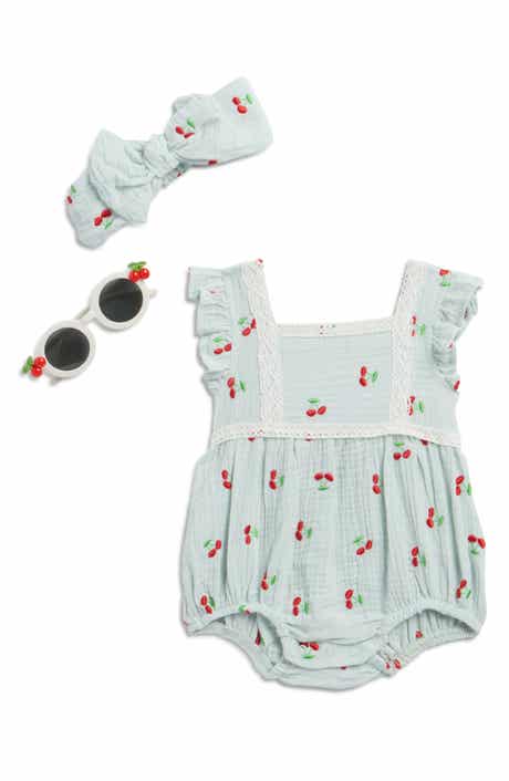 Rachel Zoe 3-Piece Embroidered Gauze Romper, Bow & Sunnies Set