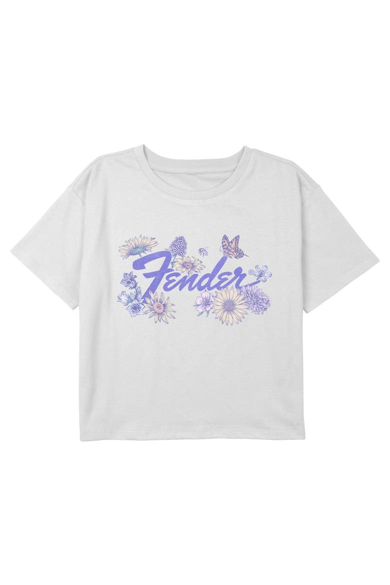 Girl's Fender Spring Purple Logo  Graphic T-Shirt, Main, color, White