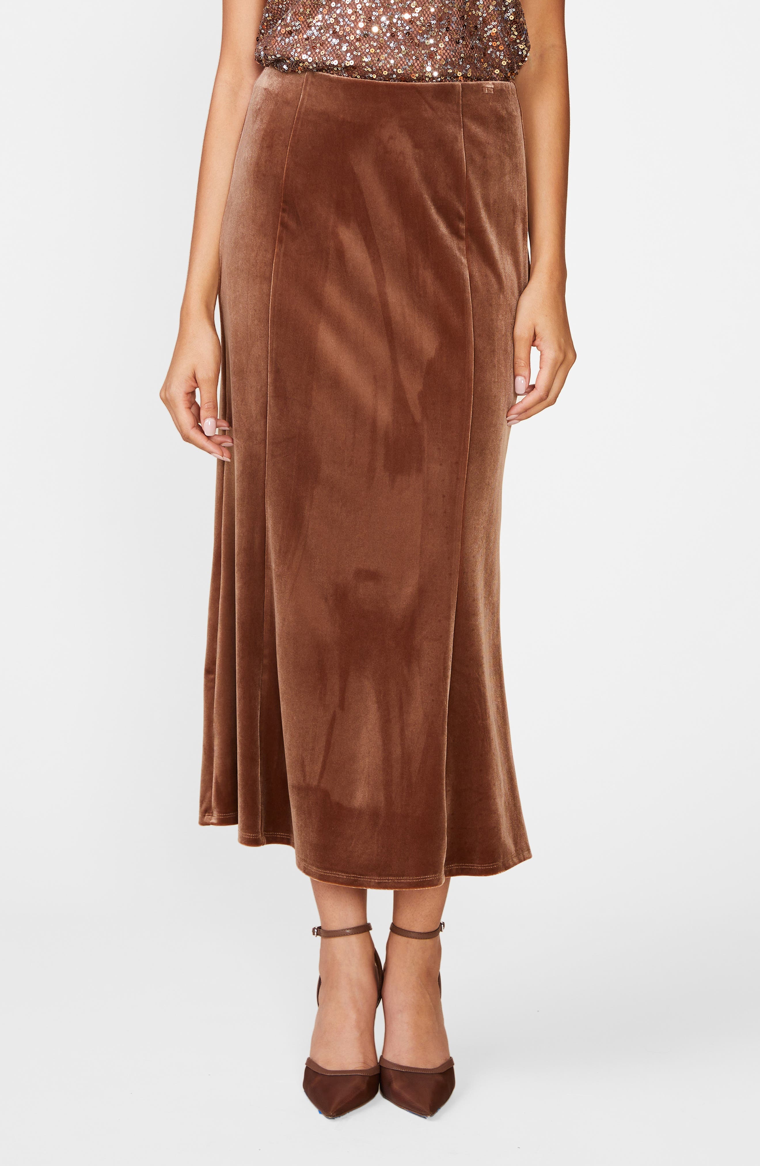 Velvet Fishtail Midi Skirt
