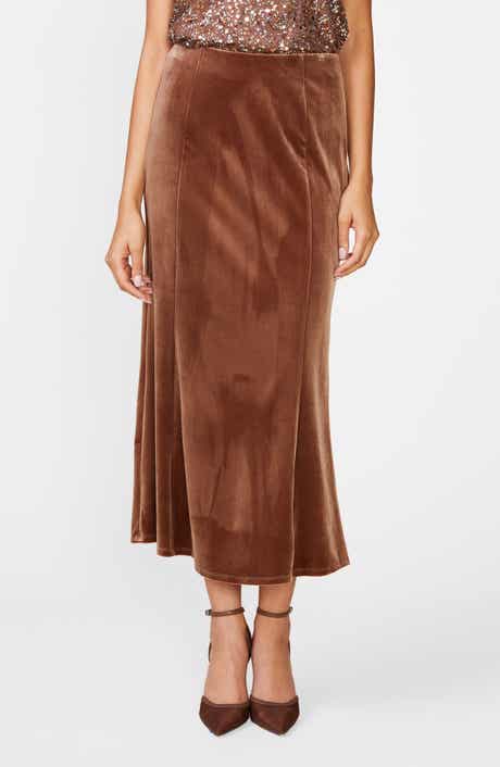 Velvet Fishtail Midi Skirt