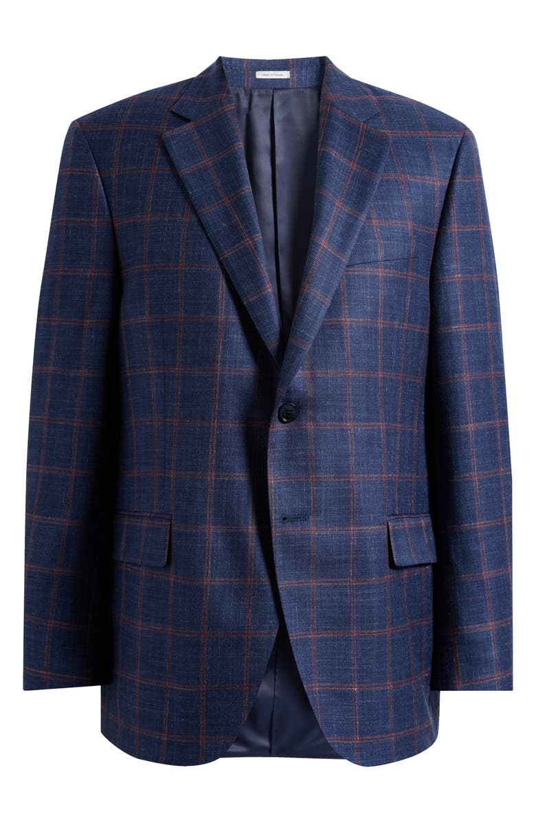 Peter Millar Flynn Classic Fit Navy Check Slub Wool Blend Sport Coat, Main, color, Blue