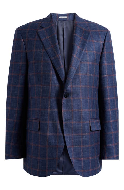 Flynn Classic Fit Navy Check Slub Wool Blend Sport Coat (Regular & Big)