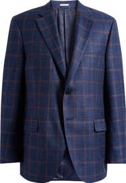 Peter Millar Flynn Classic Fit Navy Check Slub Wool Blend Sport Coat