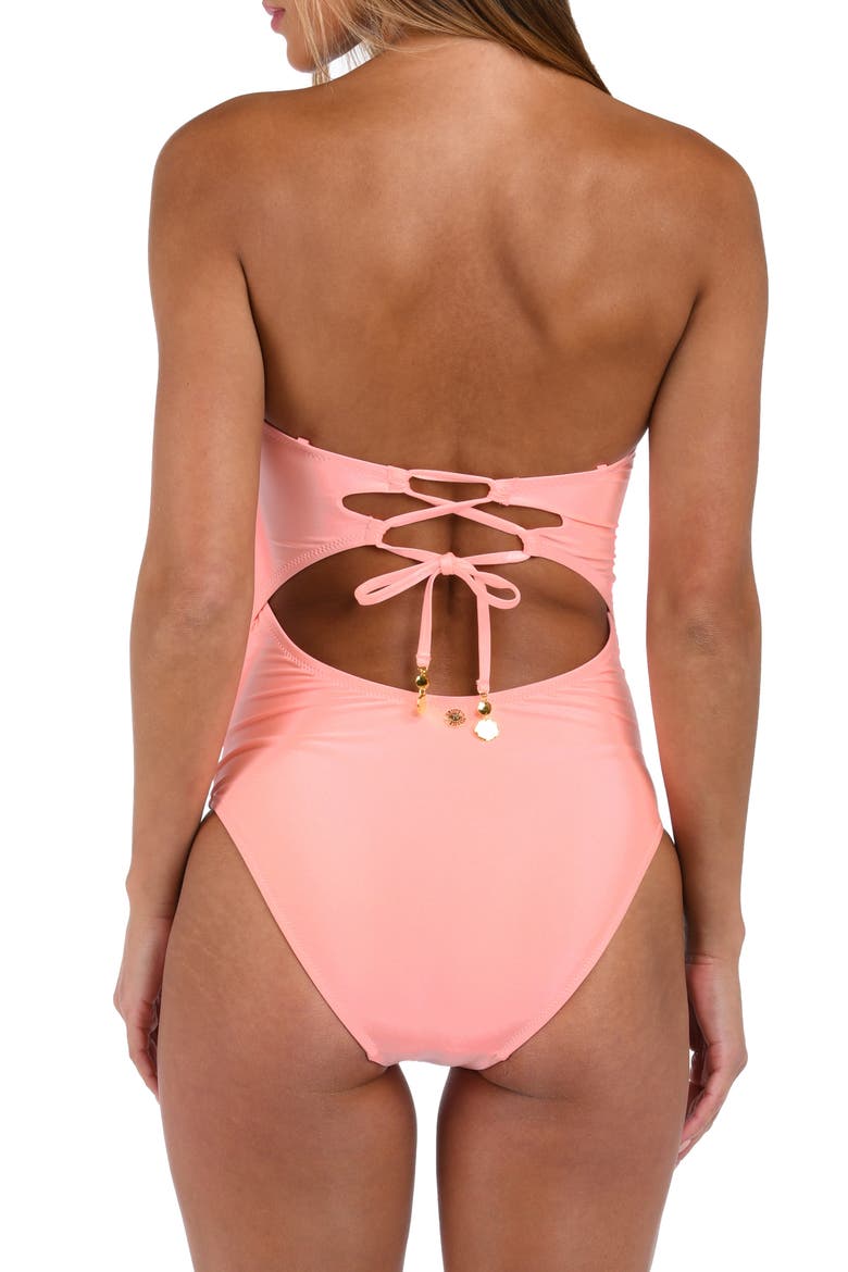 Bandeau One-Piece Swimsuit, Alternate, color, BLOSSOM