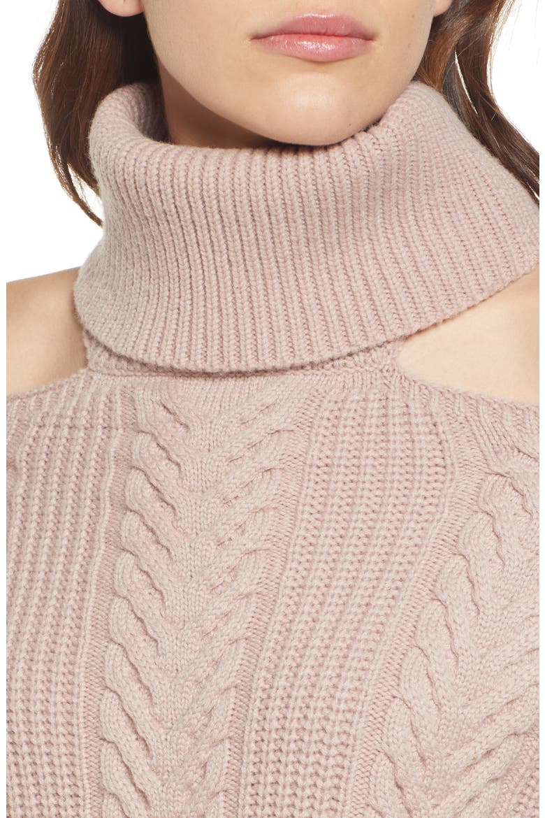 Lorilee Cold Shoulder Wool Blend Turtleneck Sweater, Alternate, color, WILDROSE
