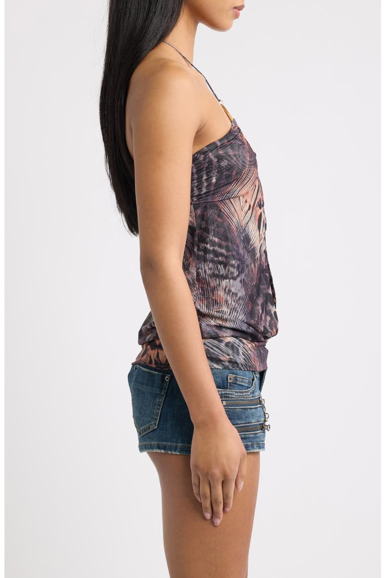 Plunge Cutout Halter Top, Alternate, color, BROWN