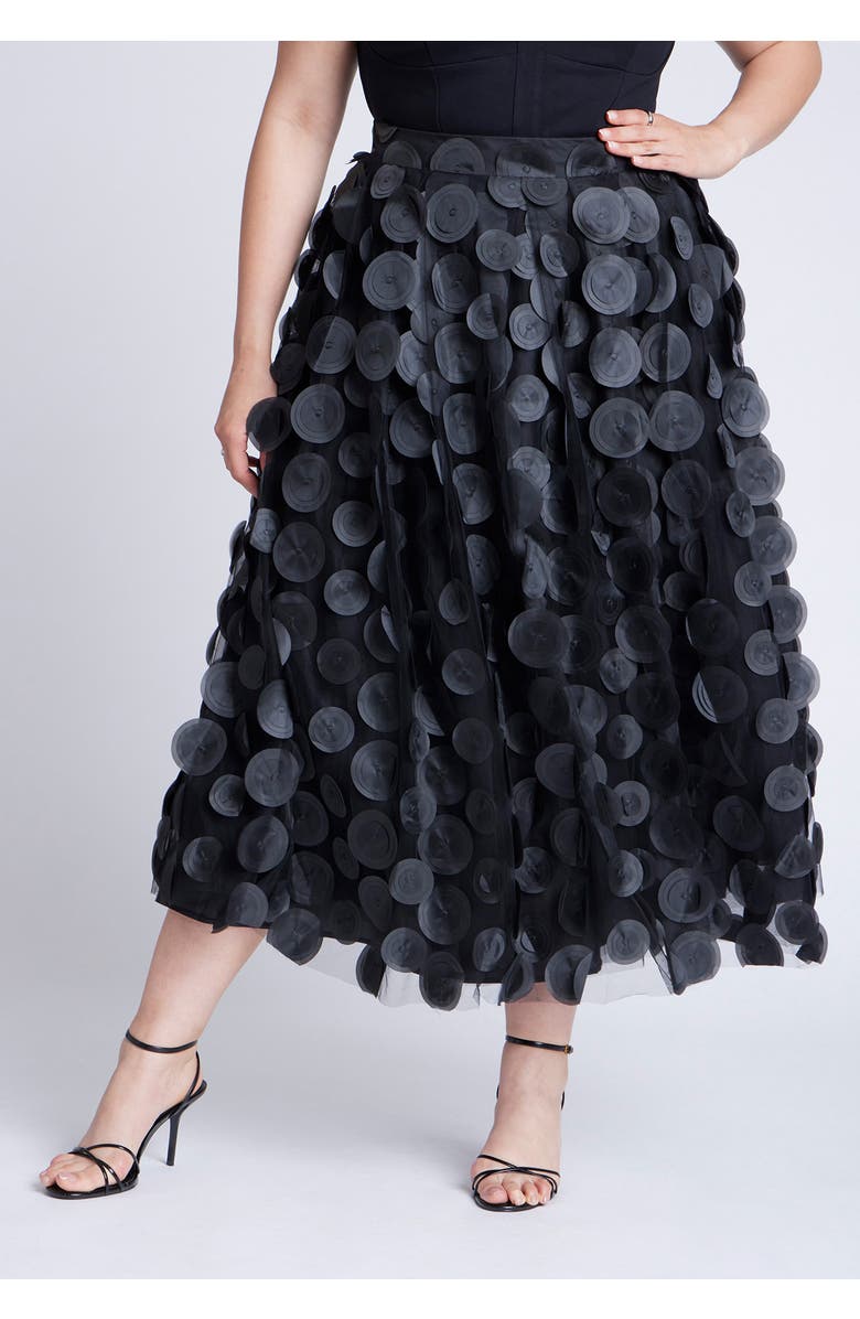 ELOQUII Dimensional Dot Full Skirt, Alternate, color, Black Onyx