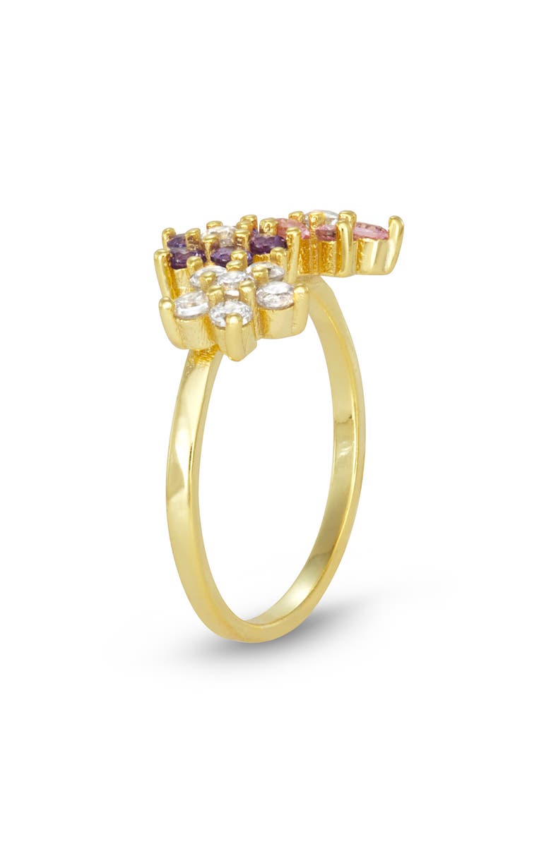 FZN Kids' 14K Gold Plate Sterling Silver CZ Trio Flower Ring, Alternate, color, Yellow