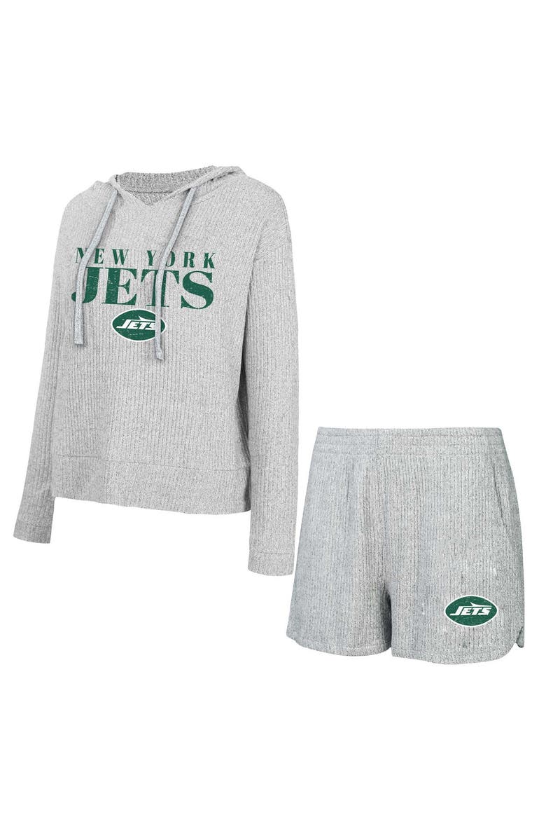CONCEPTS SPORT Women's Concepts Sport Gray New York Jets Juniper Long Sleeve Hoodie T-Shirt & Shorts Set, Main, color, Gray