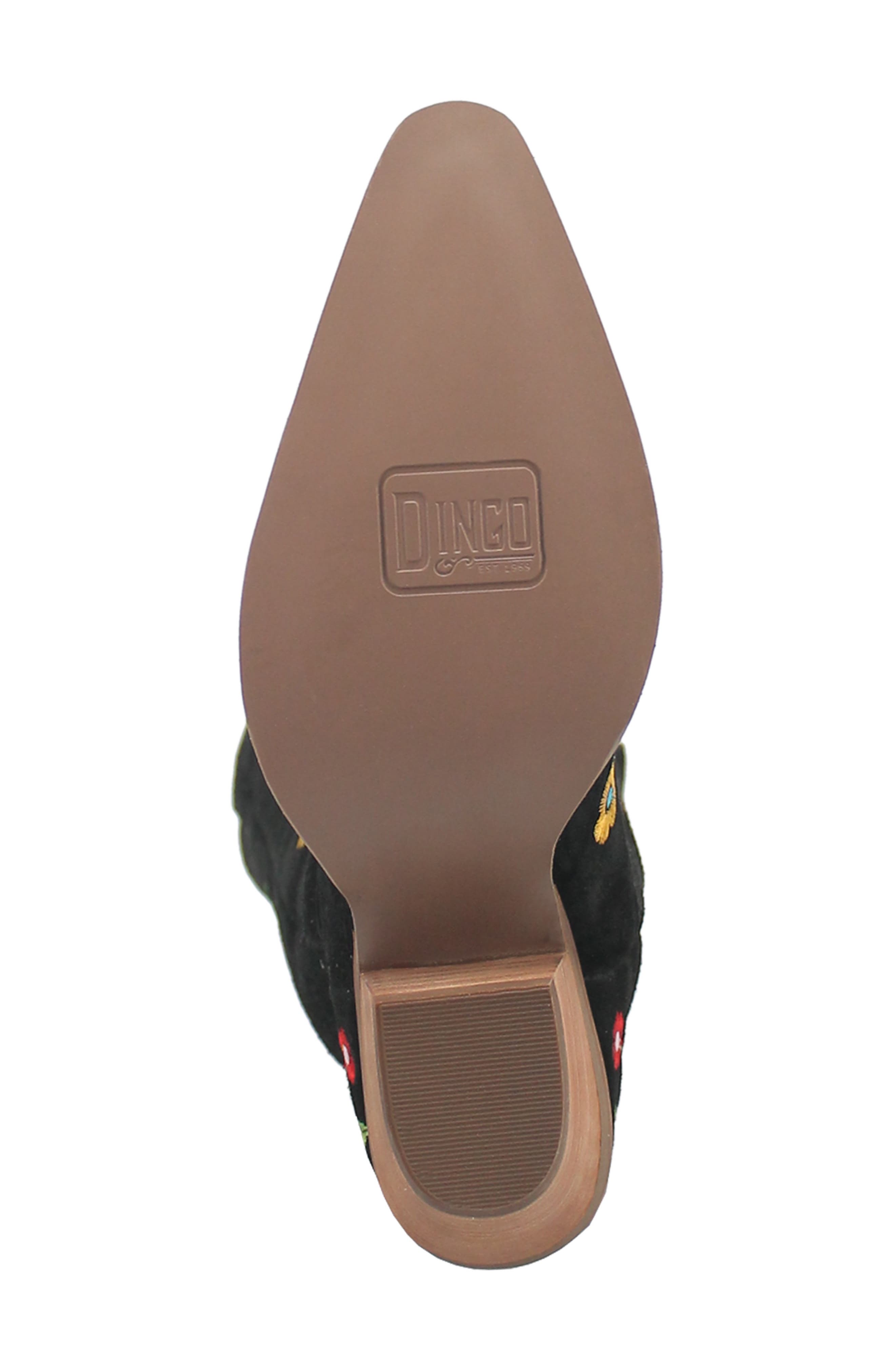 Dingo Flower Power Knee High Western Boot, Alternate, color, Black