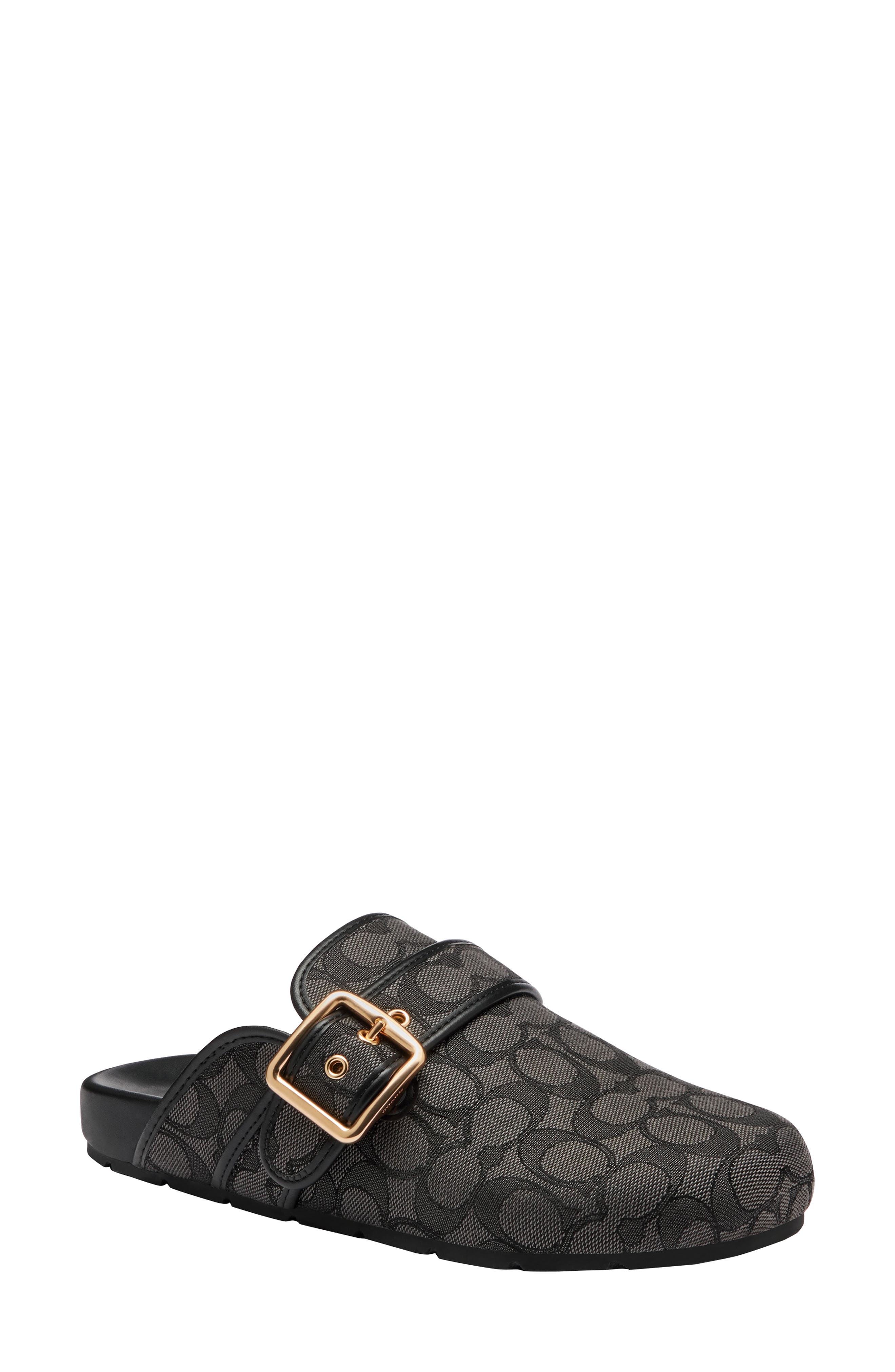COACH Archival Signature Jacquard Buckle Clog, Main, color, Smoke/ Coal/ Black