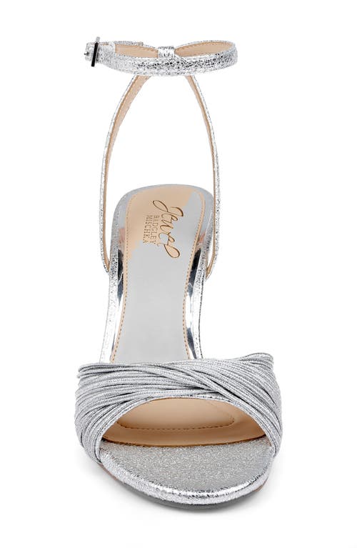 Jewel Badgley Mischka Nanette Braided Ankle Strap Sandal In Silver Textile