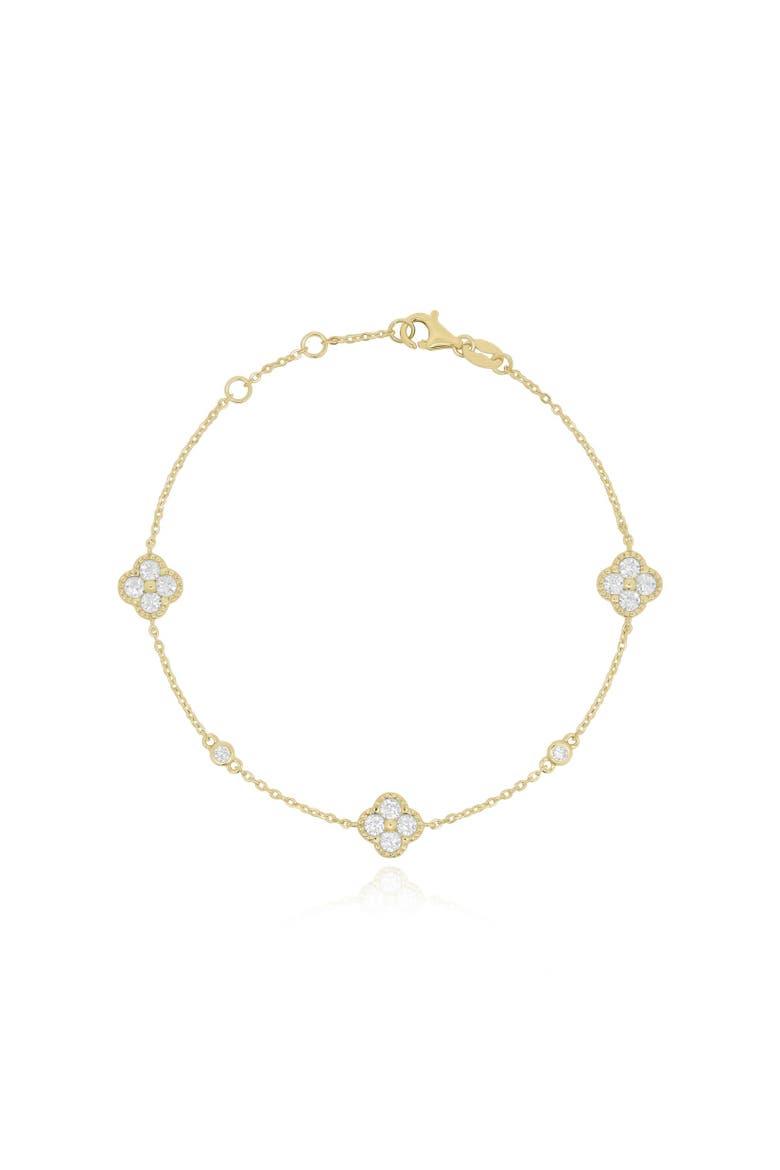 CZ Clover Trio Bracelet, Main, color, Gold Plated Sterling Silver