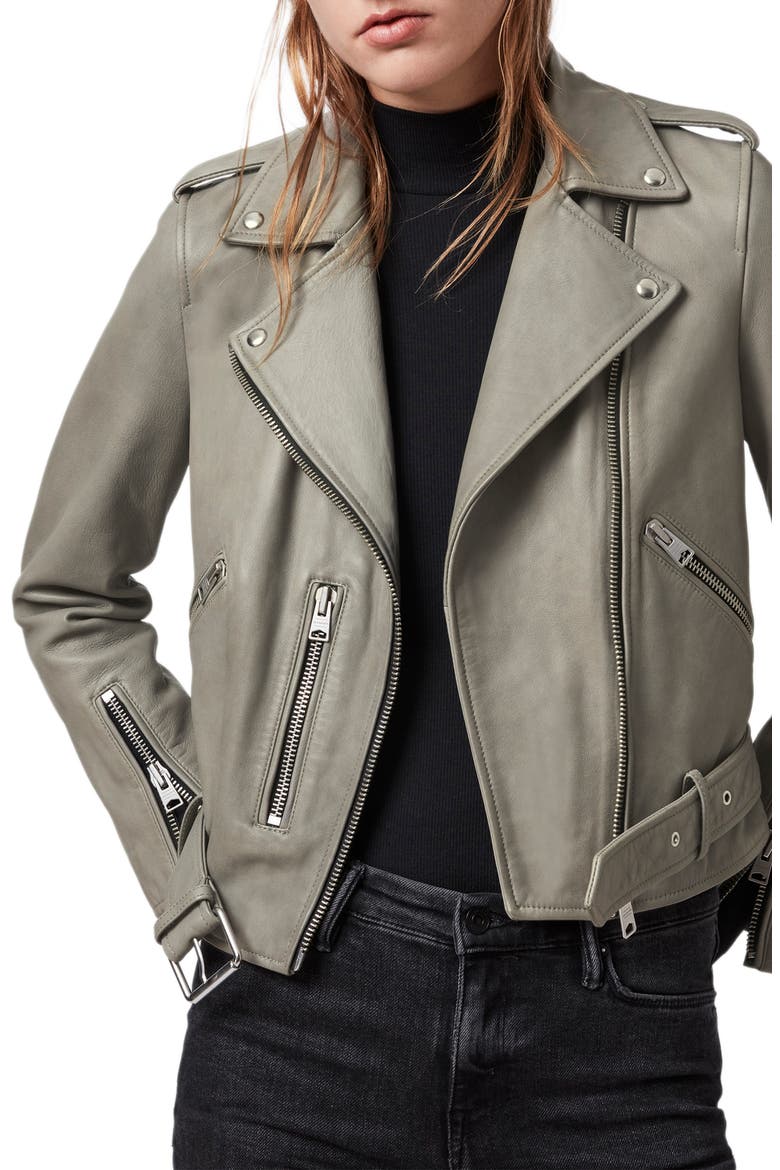 Balfern Leather Biker Jacket, Main, color, DUCK EGG BLUE