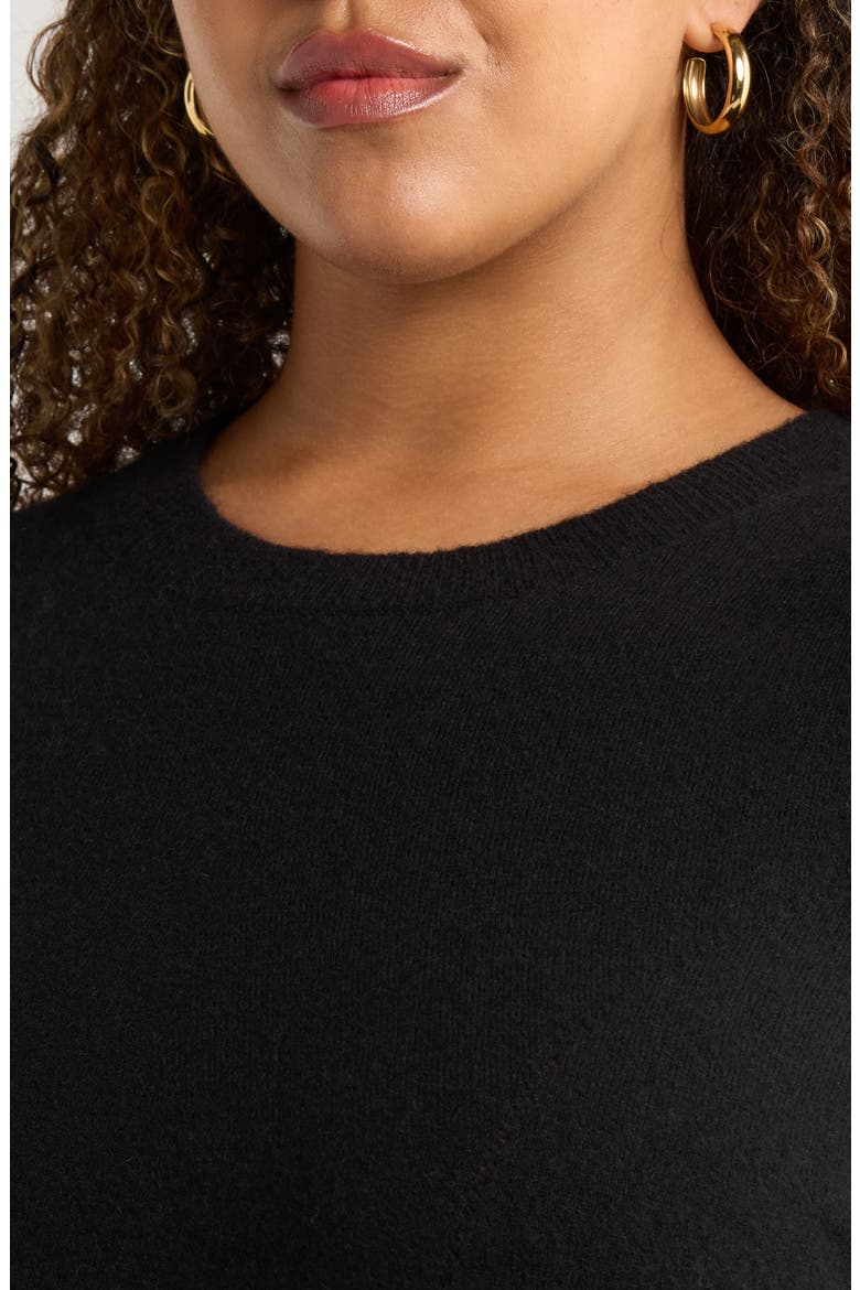 Pointelle Detail Crewneck Sweater, Alternate, color, BLACK