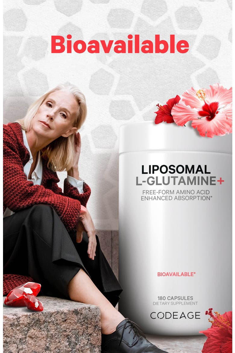 Liposomal L-Glutamine 1000mg Capsules Supplement, Alternate, color, White