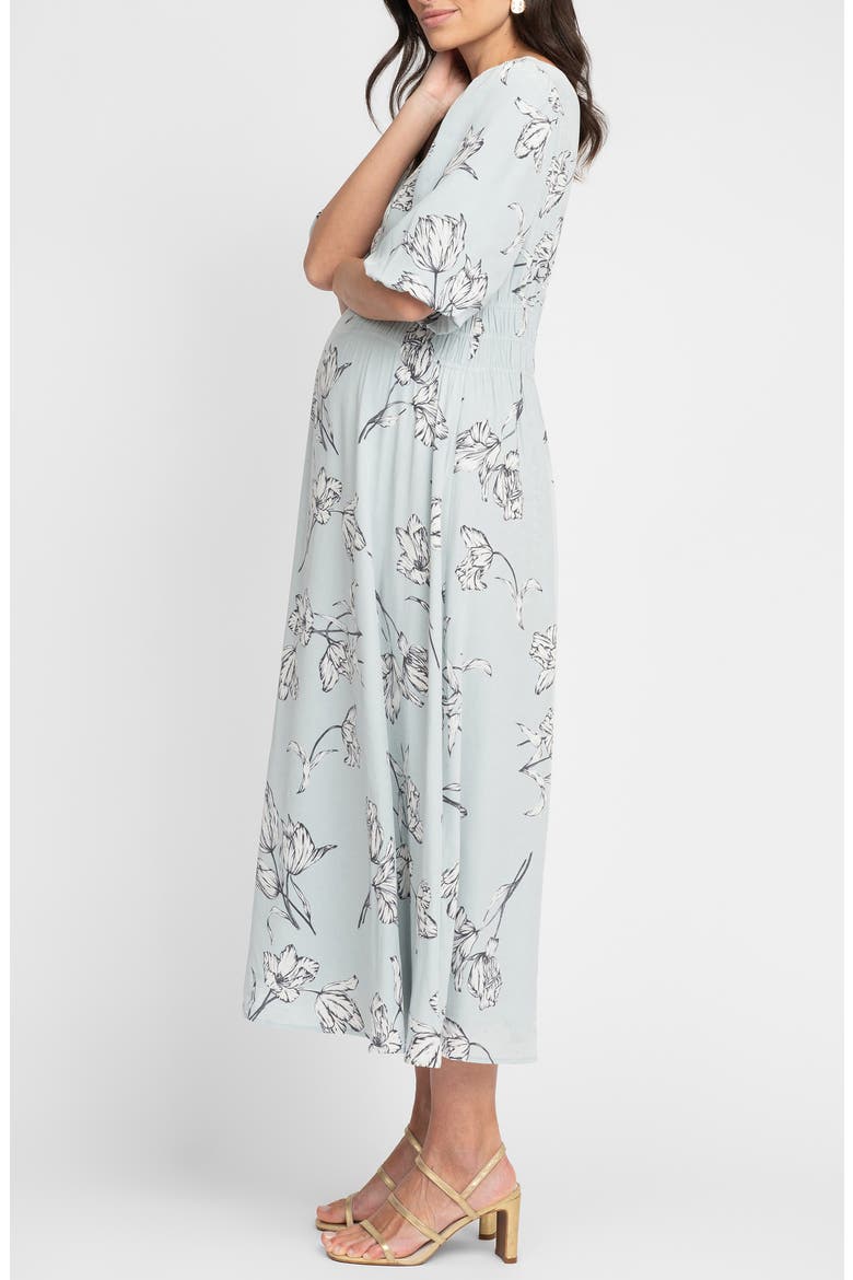 Floral Smocked Waist Midi Maternity Dress, Alternate, color, GREEN