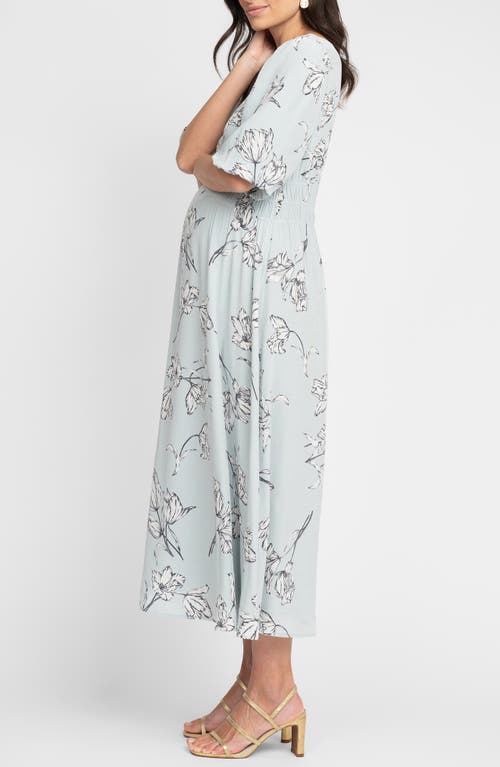 Seraphine Floral Smocked Waist Midi Maternity Dress In Green