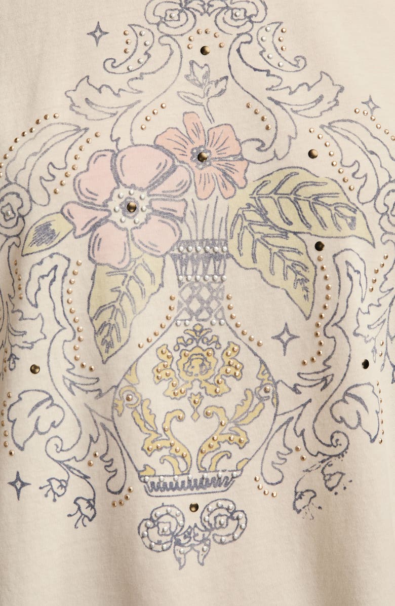 Lucky Brand Beaded Floral Vase Cotton Graphic T-Shirt, Alternate, color, Canoli Cream