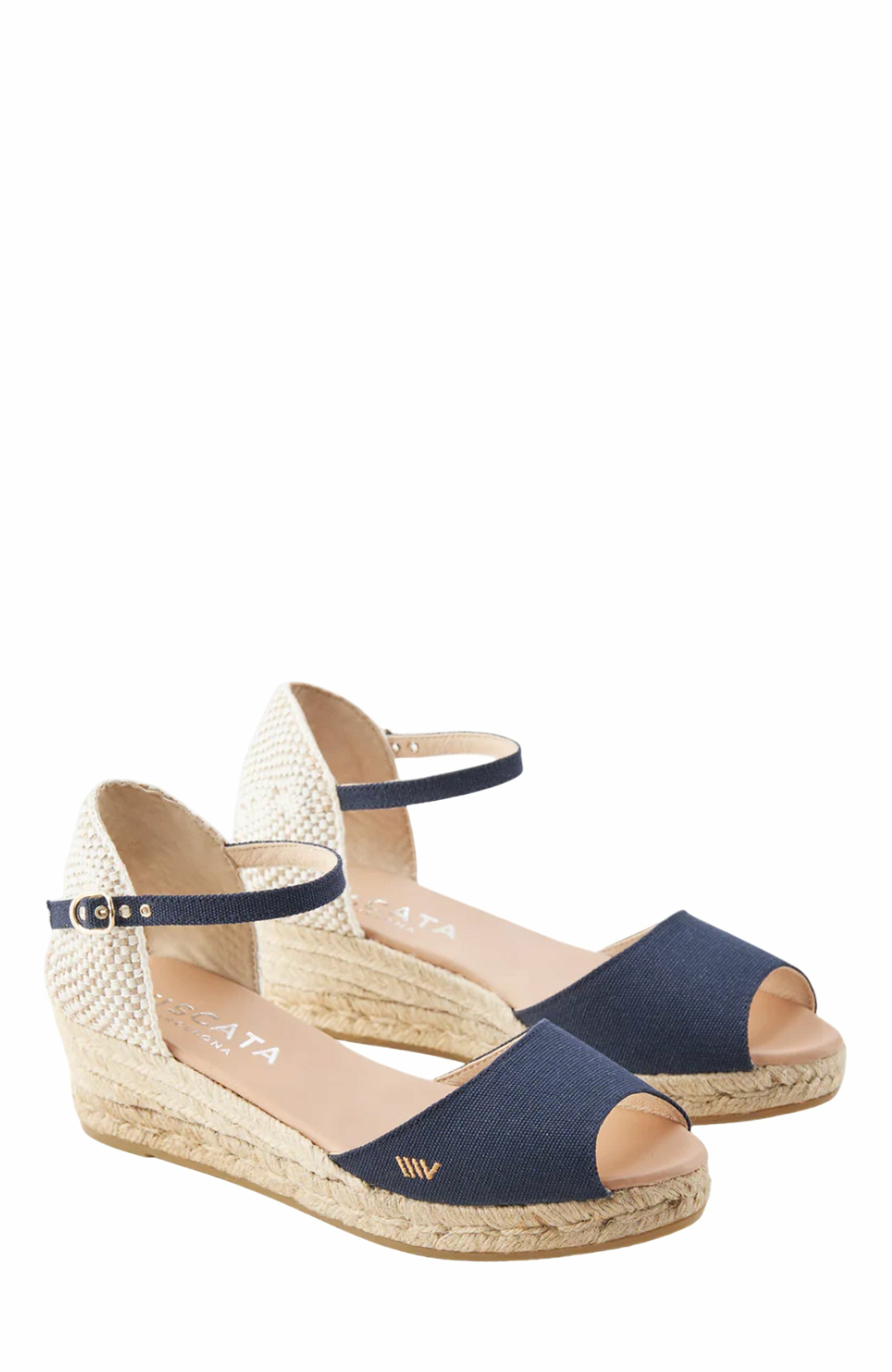 VISCATA Cavall Canvas Espadrille Sandal Wedges, Alternate, color, Navy Blue